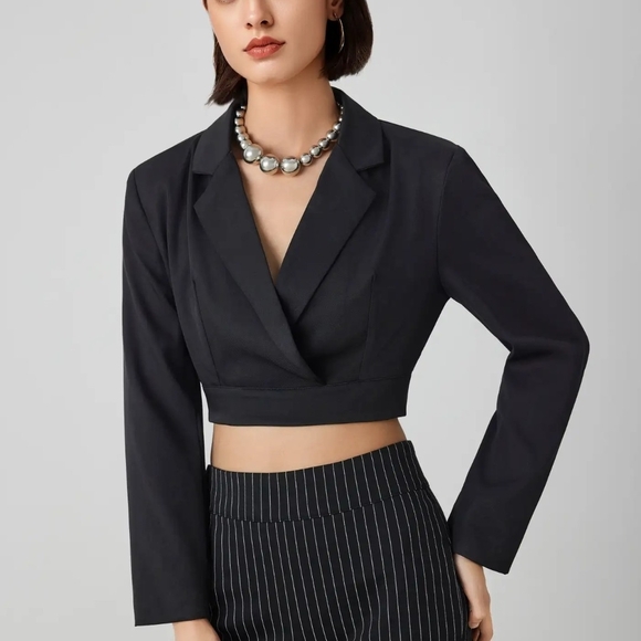 Cider Jackets & Blazers - Solid Notched Collar Crop Blazer By Cider Black Size XL